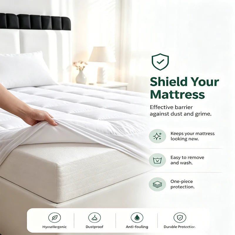 Dark Grey & White Mattress Topper Protector - 360GSM Comfort & Protection