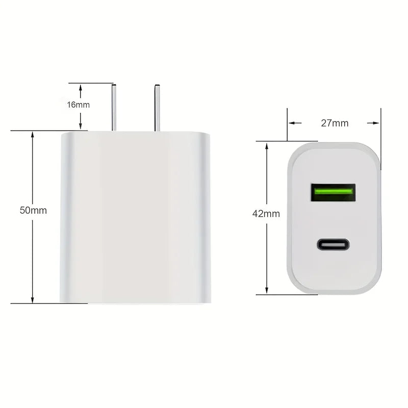 2-Pack High-Speed USB C Charger Block - Dual Port Fast Power Delivery Adapter