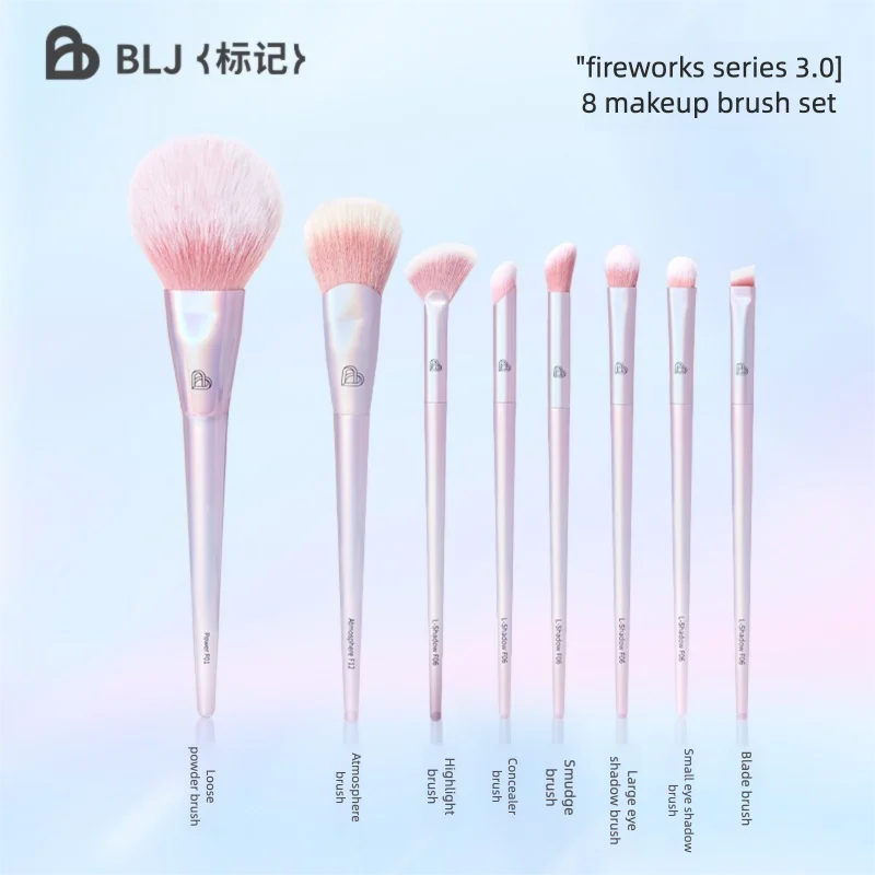 Portable Makeup Brush Set with Eyeshadow and Blush Brushes - Multiple Handle Colors