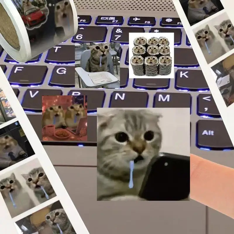 500Pcs Saliva Cat Meme Stickers - Funny Internet Cat Decals for Scrapbook & Crafts