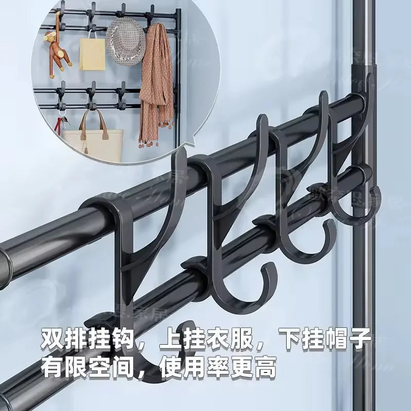 Multi-Tier Metal Storage Rack with 8 Hooks for Shoes Coats Hats Accessories