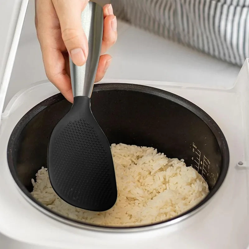 Stainless Steel Handle Silicone Rice Spoon Non-Stick Kitchen Utensil - Heat Resistant