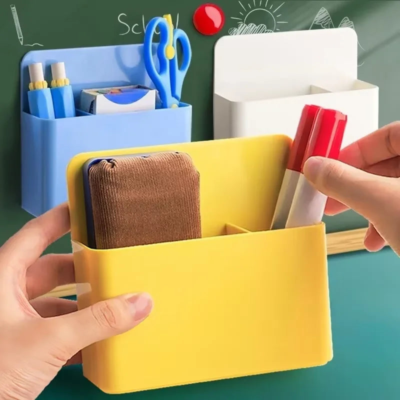 Magnetic Refrigerator Storage Box with Marker Holder – Plastic Organizer for Kitchen & Office