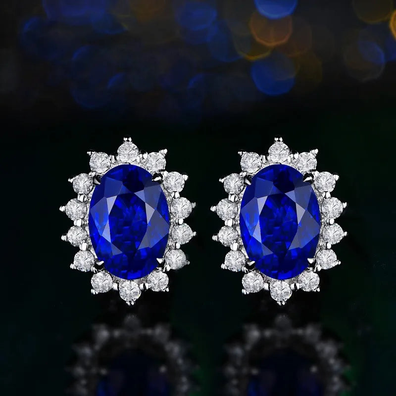 925 Sterling Silver Earrings with Blue Crystal Zircon for Women Wedding Engagement Jewelry