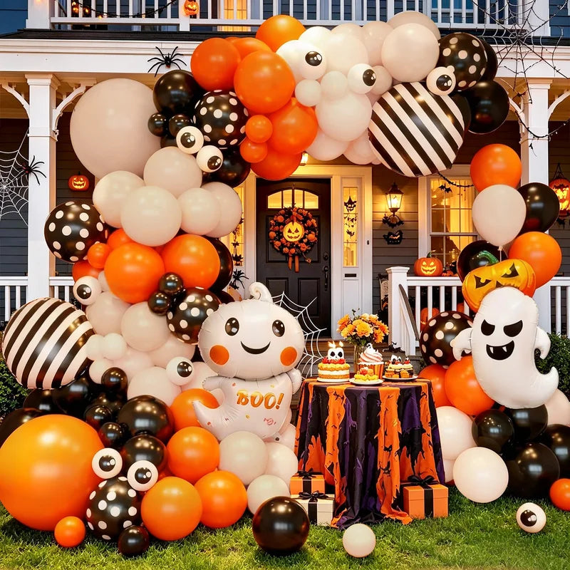 Halloween Balloon Arch Kit - 119Pcs Orange, Black, Cream Spooky Decor