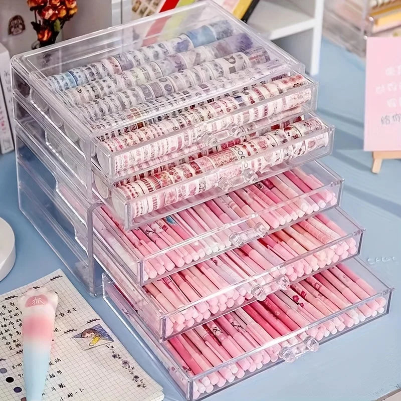 Acrylic Drawer Organizer for Office Desk Storage - Clear, Multi-Layer Caddy