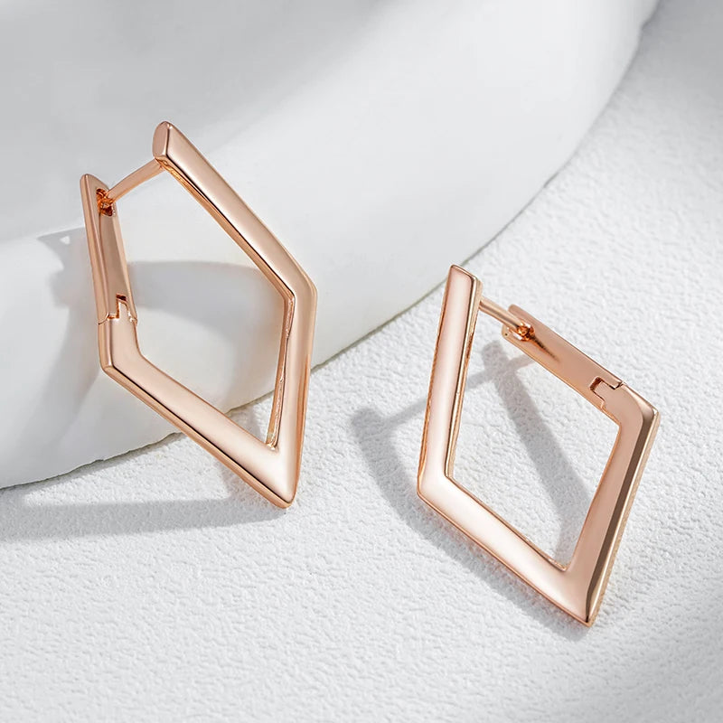 Women's Rose Gold Rhombus Dangle Earrings - High-Quality Fine Jewelry
