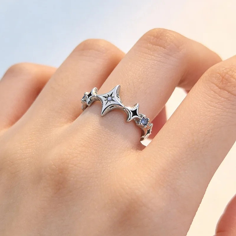 Sterling Silver Geometric Star Shape Ring for Women Handmade Vintage Jewelry