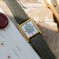 Luxury Minimalist Square Watch - Gold Case, Grey Dial, Green Strap