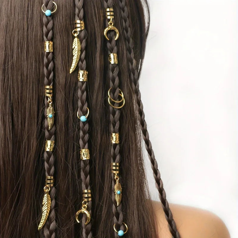 Set of 31 Turquoise Dreadlock Hair Beads and Rings for Braids - Hippie Style Hair Jewelry