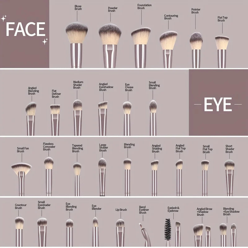 30Pcs Professional Makeup Brush Set with Bag - Versatile Foundation, Eye, Blush Brushes