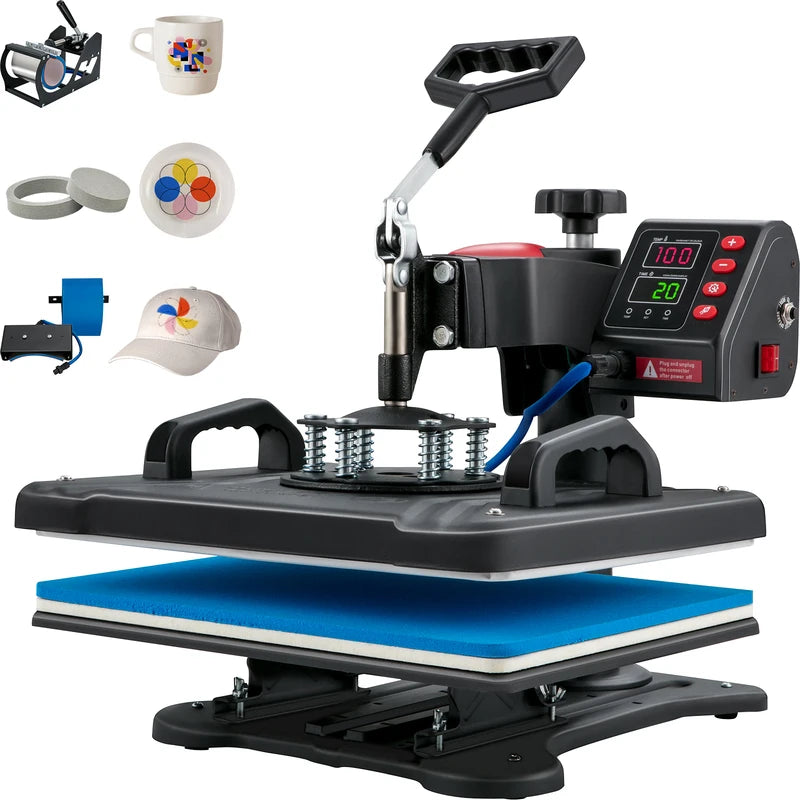 Heat Press Machine 5-in-1 12x15 Inch Clamshell Sublimation Transfer with Digital Control