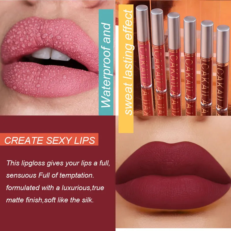 6-Color Liquid Matte Lip Gloss Set Waterproof Long-Lasting Velvet Lipstick