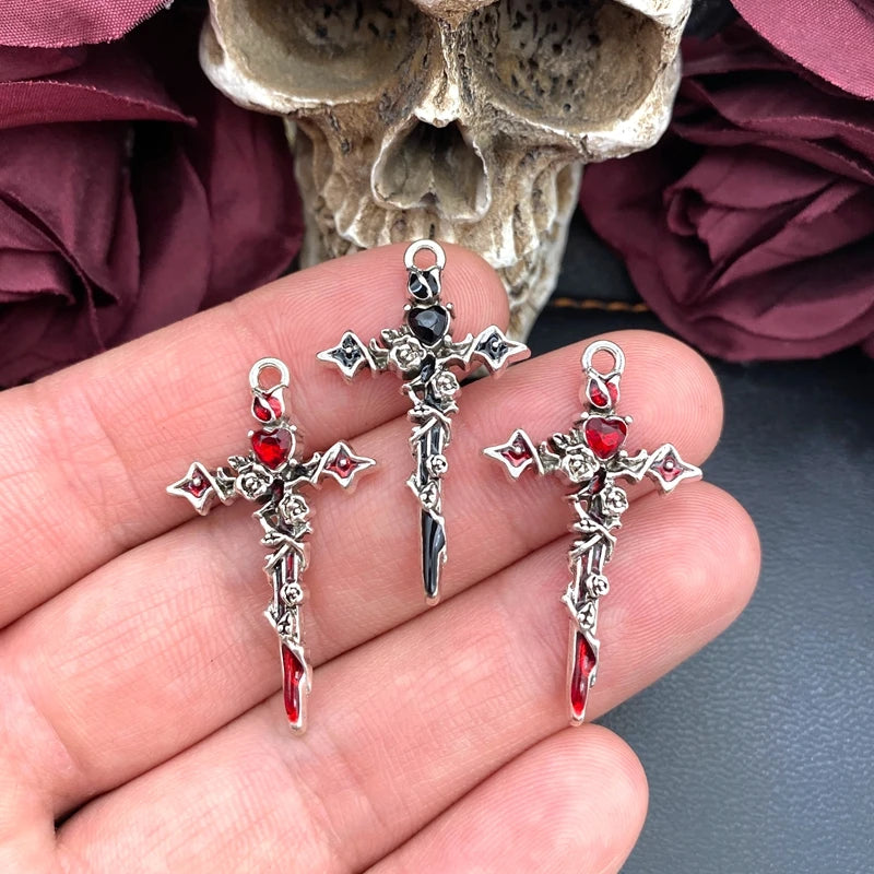 6pcs Gothic Rose Cross Charm Pendant Jewelry Findings for DIY Crafts