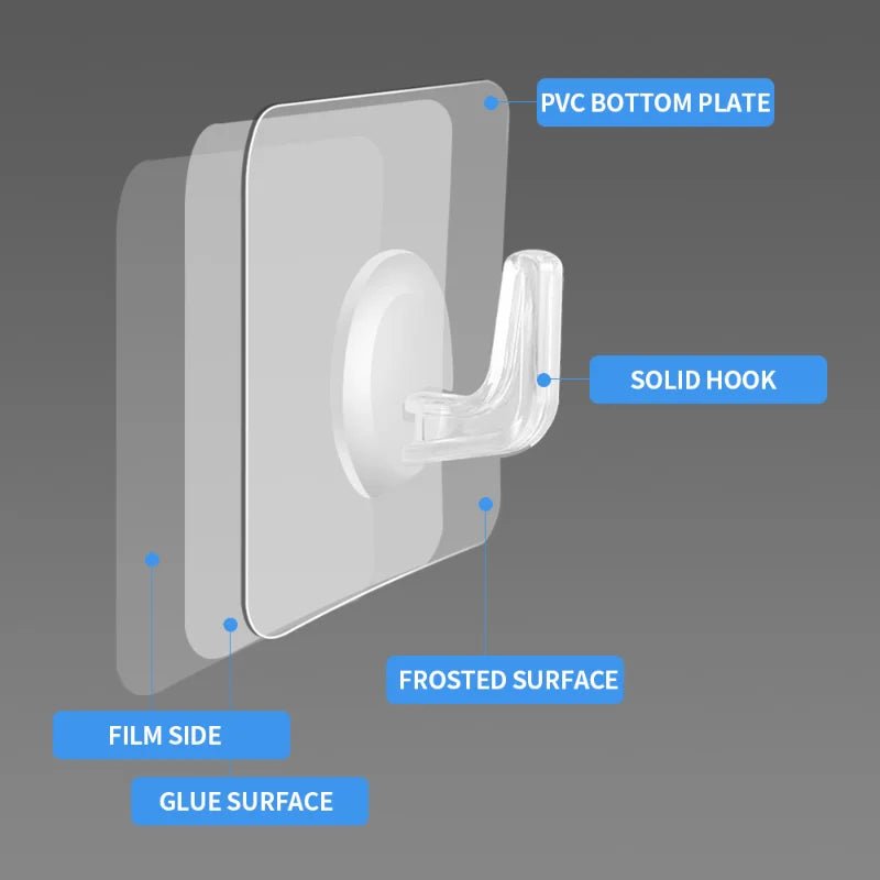 Self-Adhesive Transparent Wall Hooks Heavy Load Mounts for Kitchen Bathroom