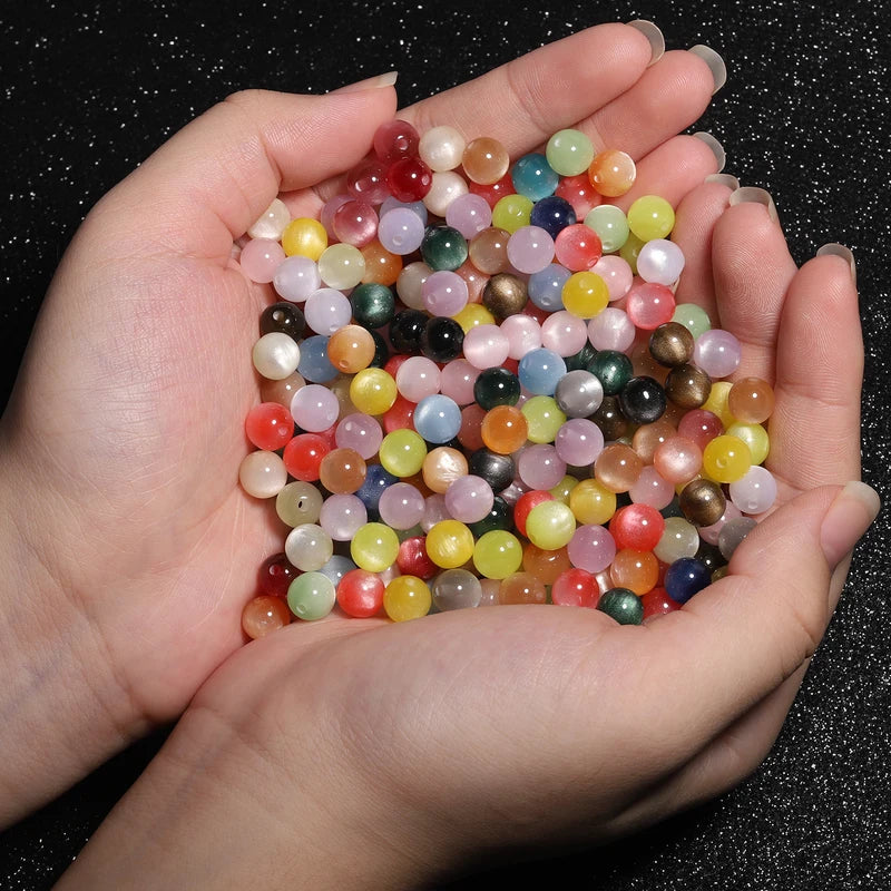 Mixed Color Shiny Resin Cat Eye Beads 8mm Round Spacer Jewelry Making 50pcs