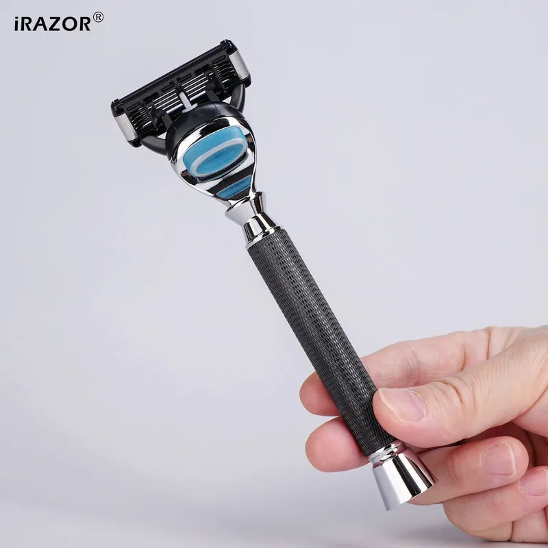 Manual Safety Razor for Men - 5-Blade Fusion Compatible Shaver Black Handle
