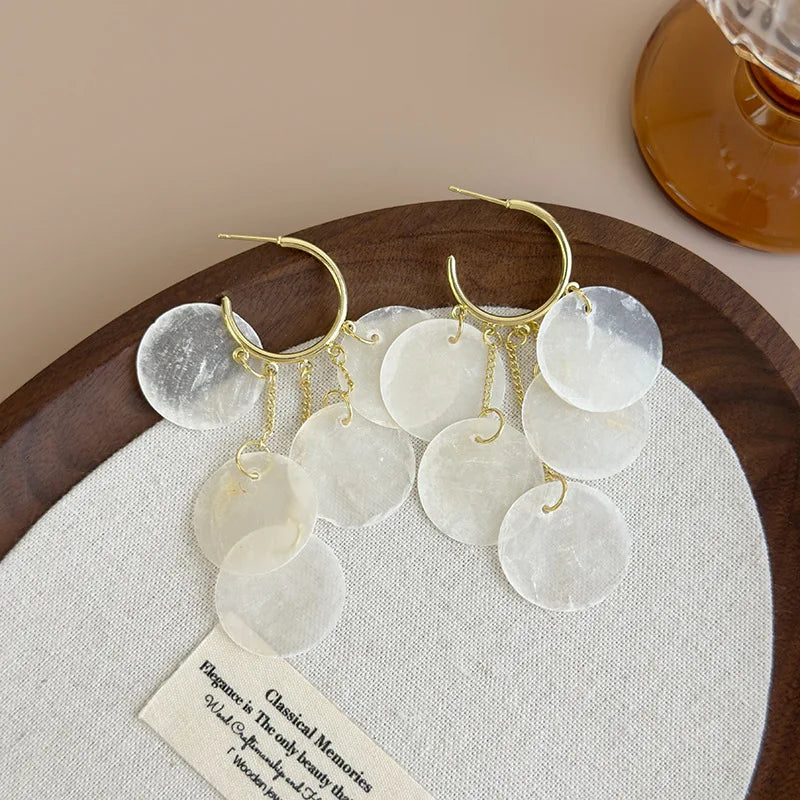 Beach Vacation Long Tassel Shell Earrings for Women Summer Statement Dangle Lightweight Jewelry
