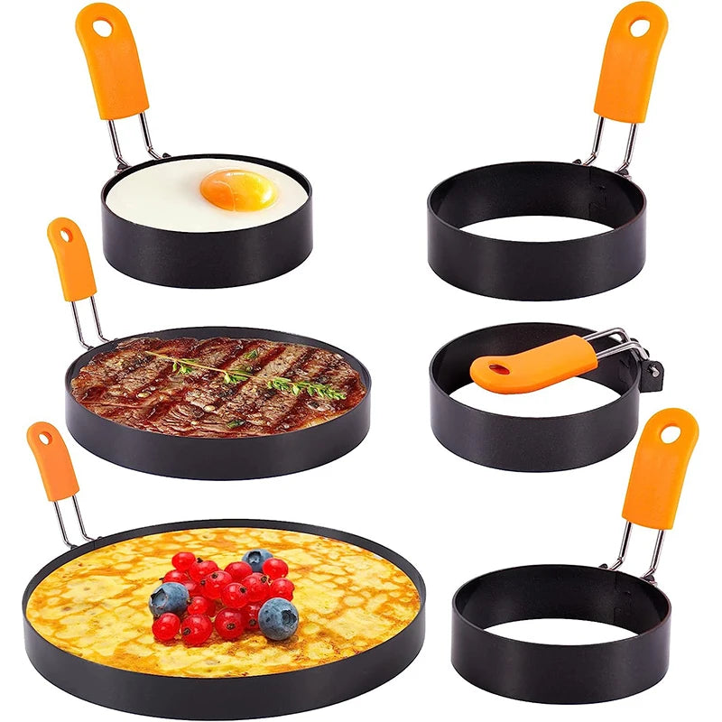 Stainless Steel Egg Ring Set Pancake Mold with Silicone Handle - Kitchen Utensils