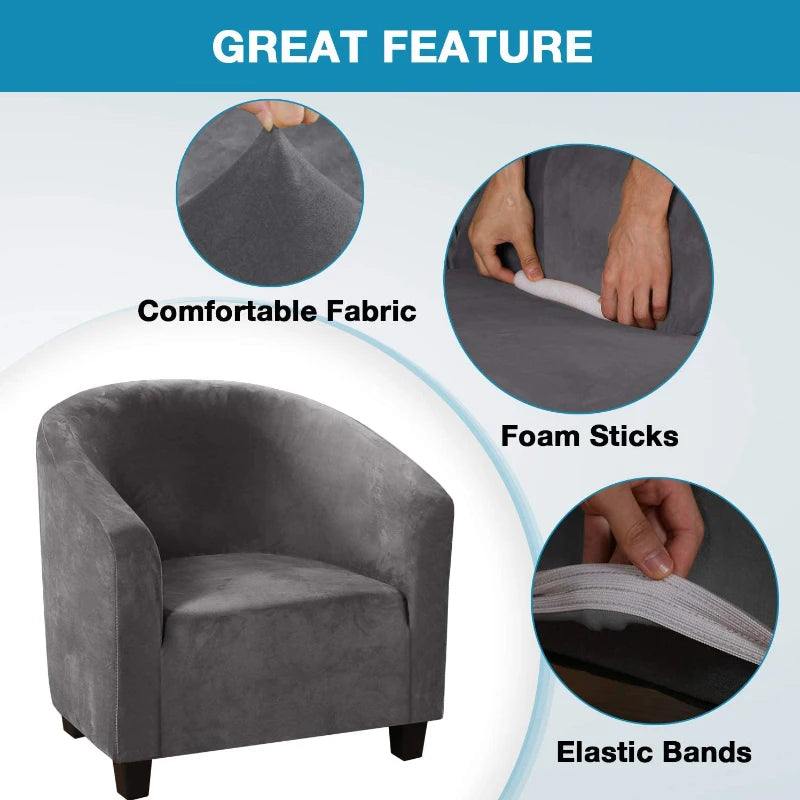 High Stretch Velvet Sofa Cover for Tub Chairs - Skid-Resistant Furniture Protector