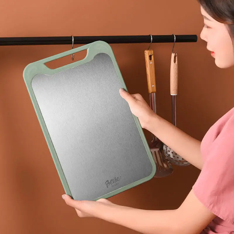 Double-Sided Stainless Steel & Food-Grade PP Cutting Board for Kitchen and Outdoor Use