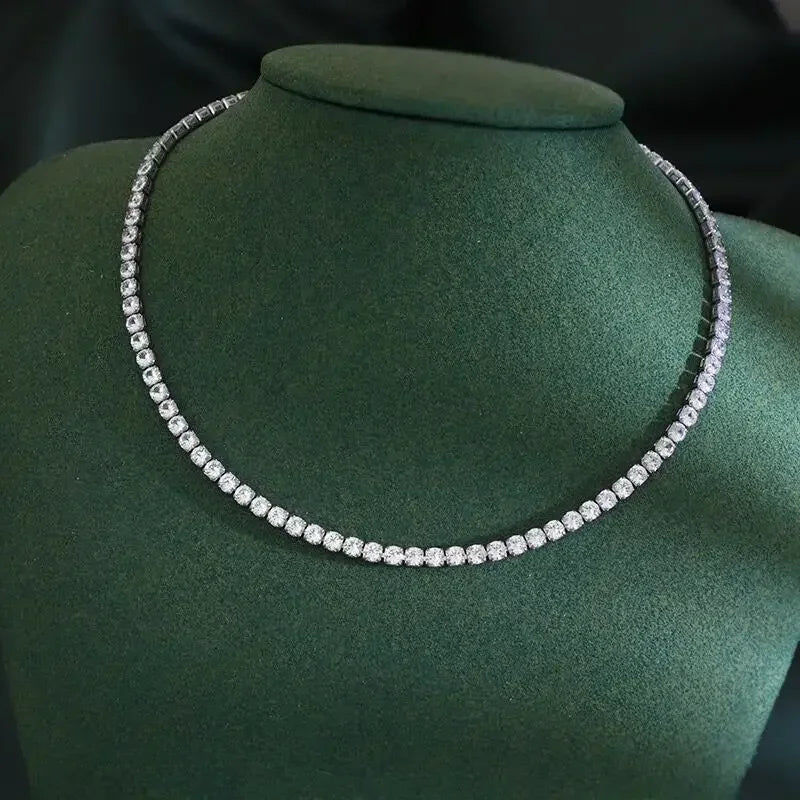 Sterling Silver Necklace with Zircon Chain for Women Engagement Wedding 4mm 45cm