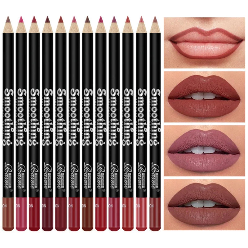 12 Colors Waterproof Matte Lip Liner Set Long Lasting Non-Transfer Lip Contour Pencil