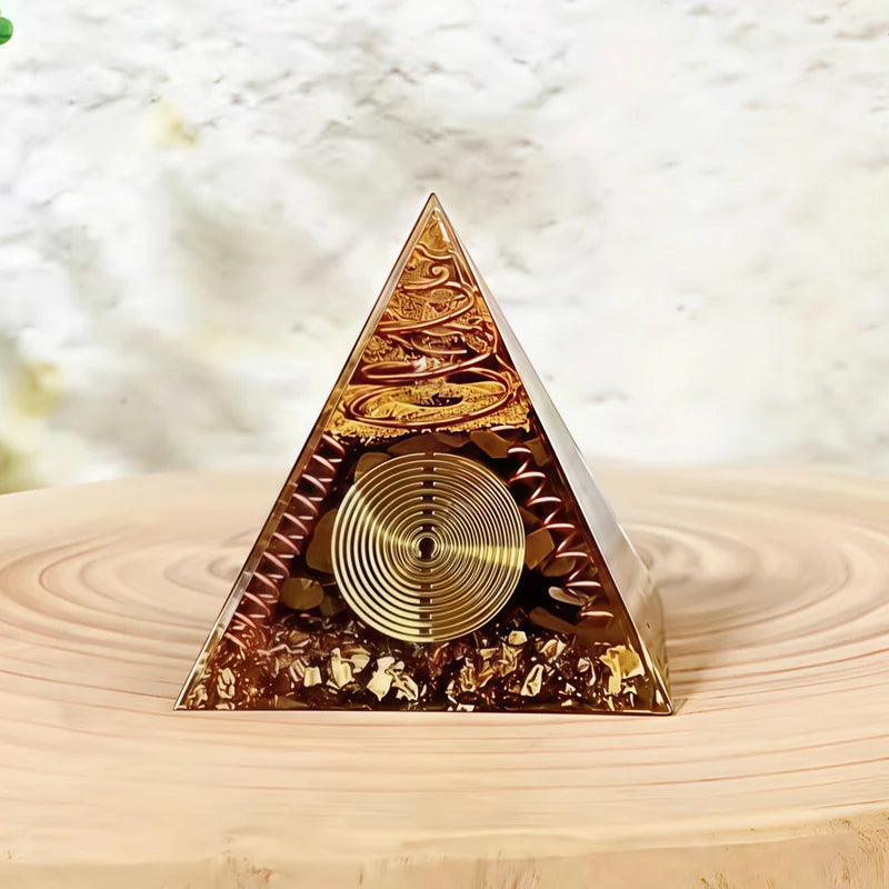 Crystal Pyramid with Tiger Eye Stones for Home Decor, Desktop Ornament