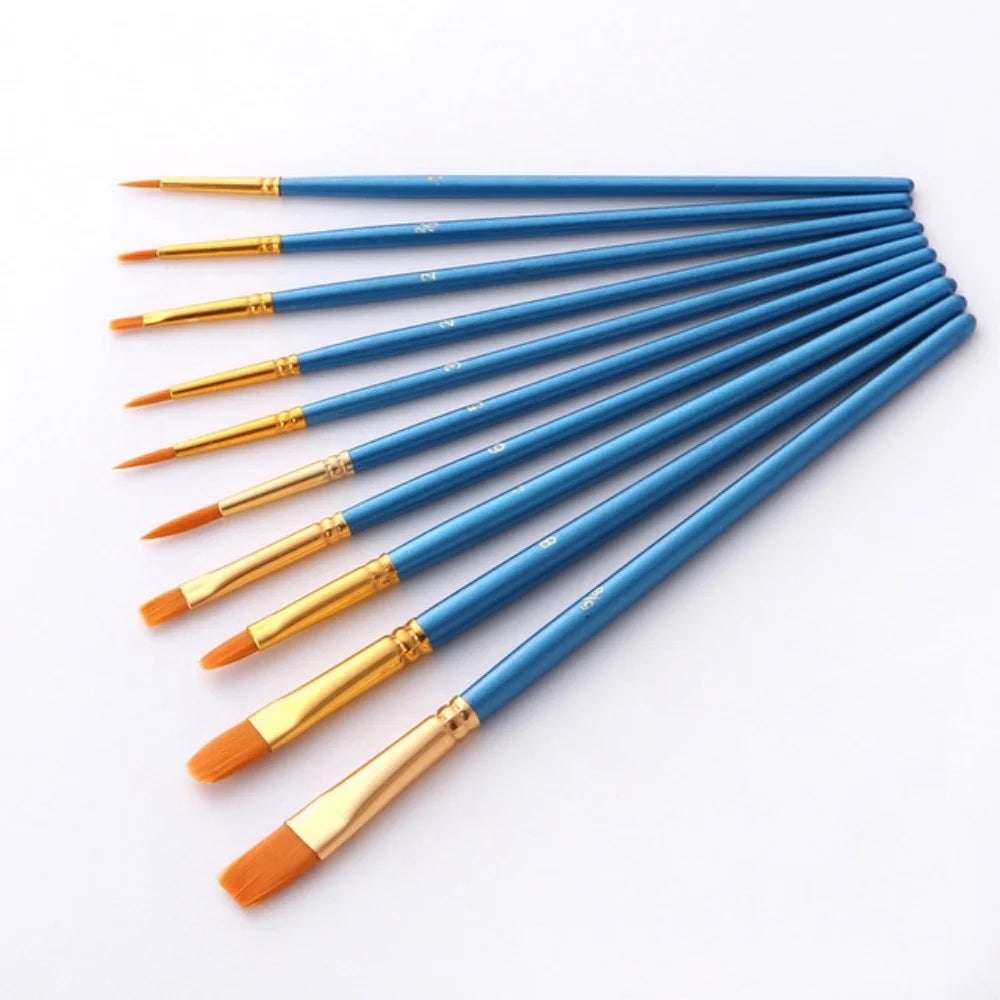 10-Piece Multicolor Paint Brush Set for Artists & Crafts - Nylon Hair