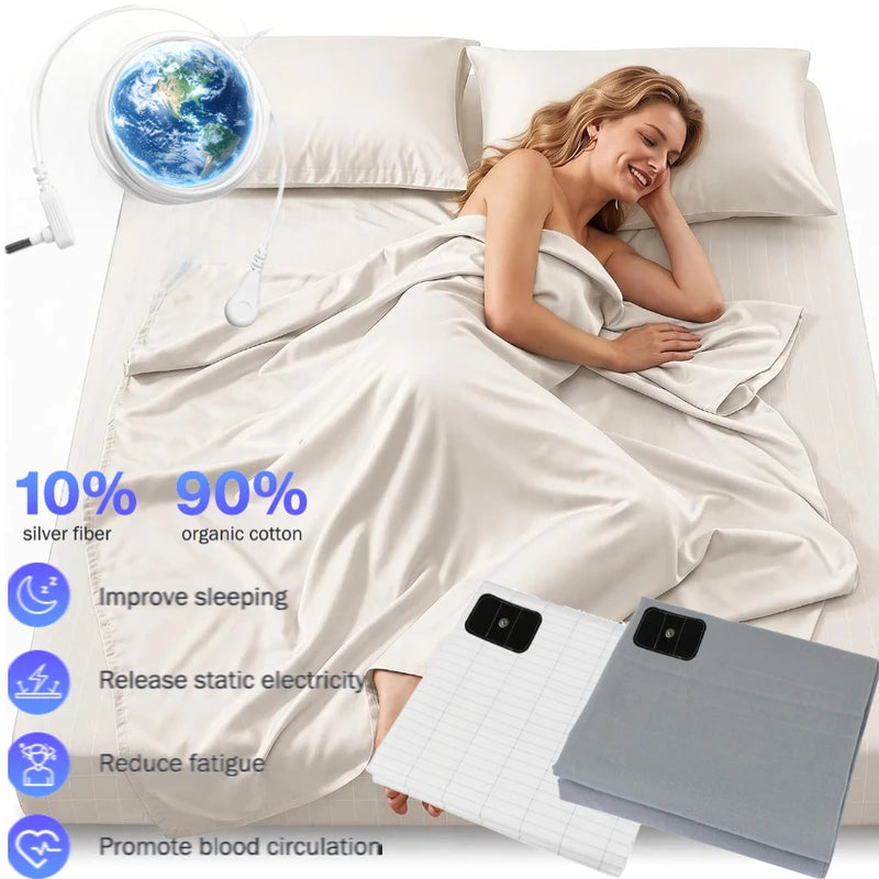 Grounding Bed Sheet for Better Sleep Organic Cotton Silver Fiber Earth Energy Mat