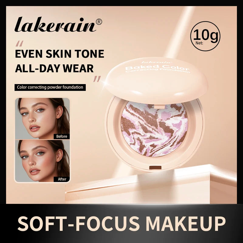 Matte Baked Color Correcting Foundation & Pressed Powder Compact - Long Lasting & Oil Control