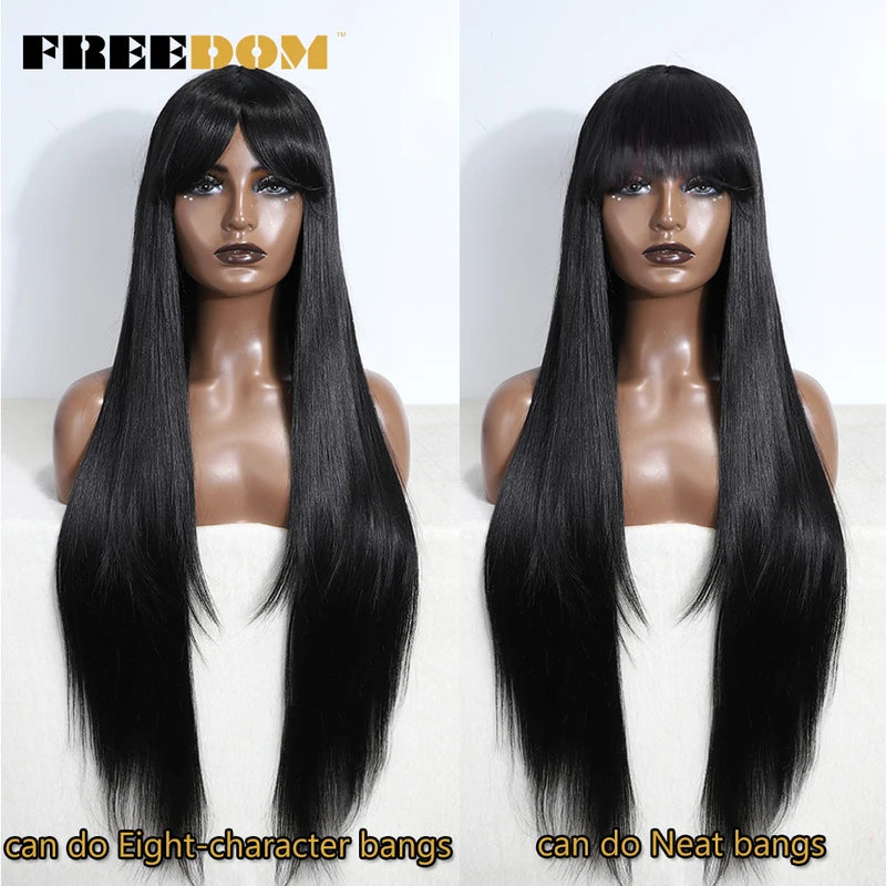 Synthetic Cosplay Wig with Bangs for Women - Long Straight Heat-Resistant Fiber