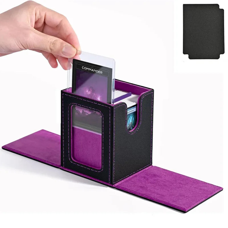 Game Card Storage Box Holds 100+ Cards PU Leather Organizer with Transparent Display