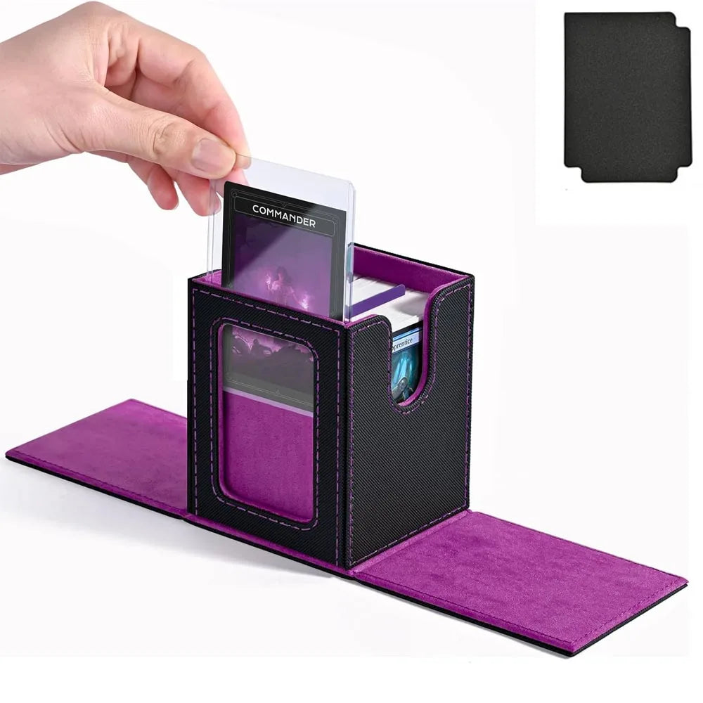 Game Card Storage Box Holds 100+ Cards PU Leather Organizer with Transparent Display