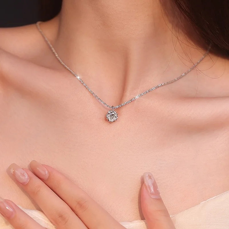 Sterling Silver Zircon Pendant Necklace for Women – Elegant Geometric Jewelry