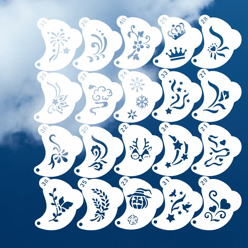 Reusable Face Painting Stencils with Floral, Web, Heart Patterns - Washable & Durable Plastic Set