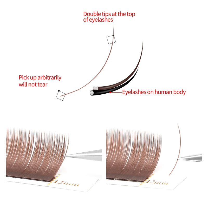 Eyelash Extension False Flat Lashes - Faux Mink, Ellipse Tips, Matte Gray & Black