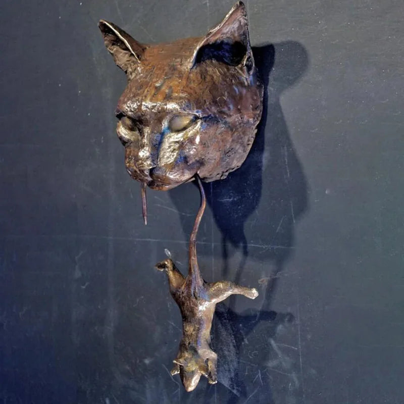 Halloween Cat and Mouse Resin Wall Sculpture for Door Garden Decor