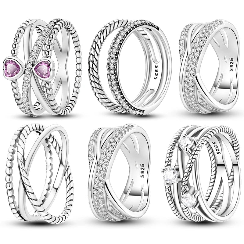 Women’s Sterling Silver Zircon Winding Engagement Wedding Ring Jewelry Gift