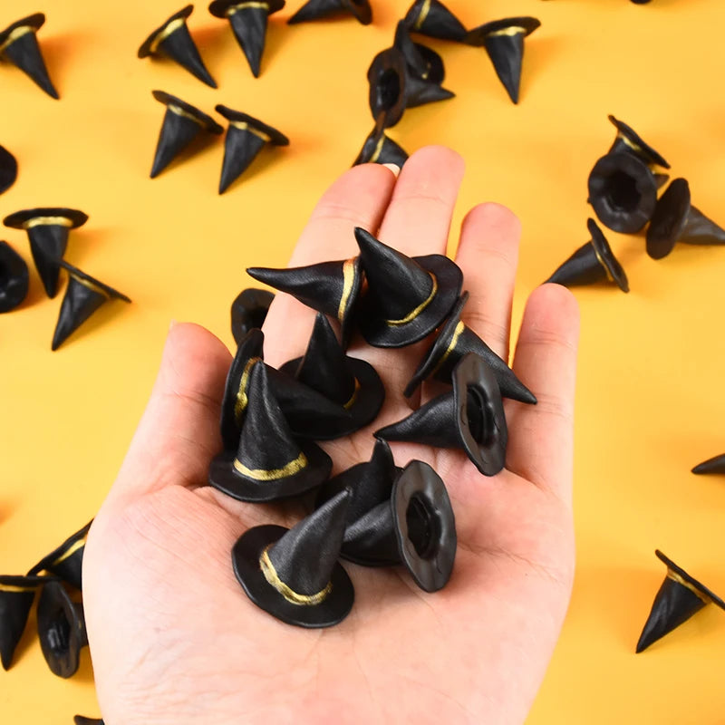 Halloween Miniature Witch Hats Set - Resin Cauldron Props for Party & Decor