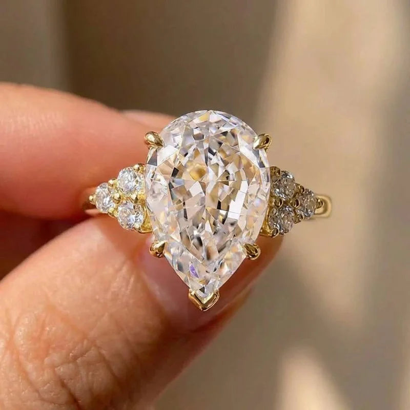 Sterling Silver Pear Shape Zirconia Wedding Band for Women - Gold Color Proposal Ring