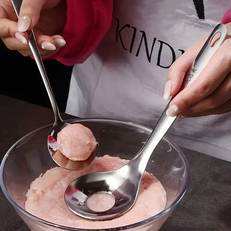 Stainless Steel Meatball Spoon - Hand Squeeze Meatball Maker Kitchen Utensil