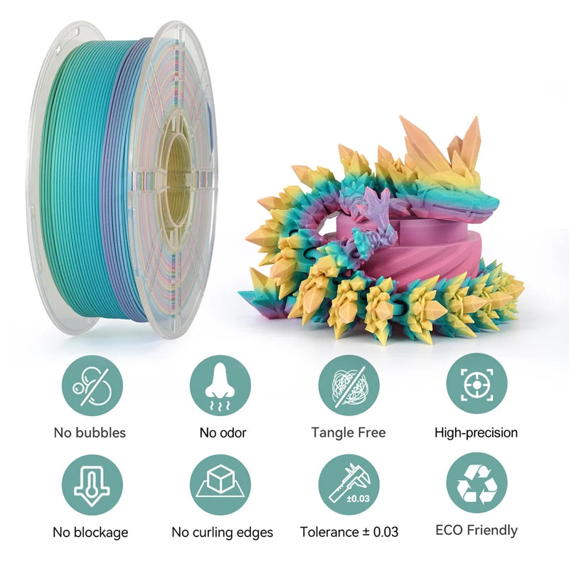 Rainbow Silk PLA 3D Printer Filament - Multi-Color Gradient 1.75mm