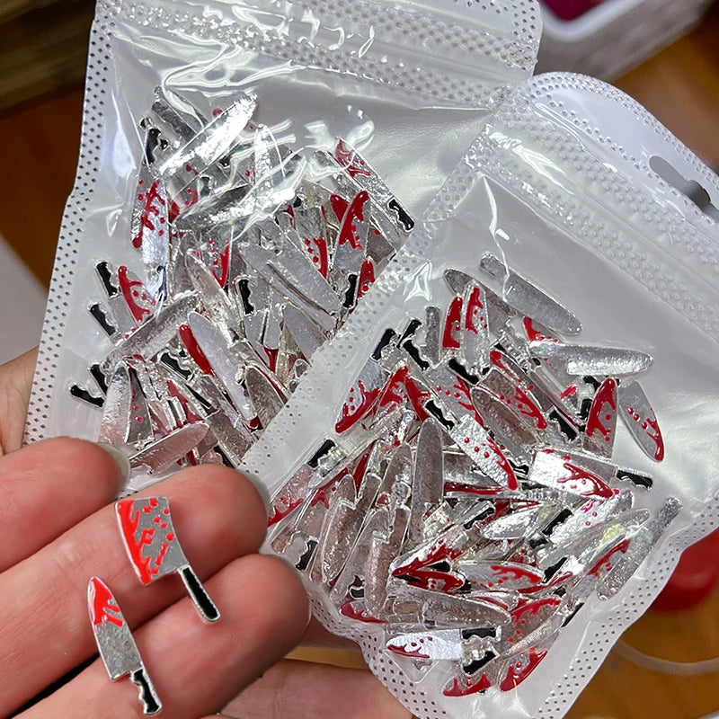 Fake Blood Knife Nail Charms 3D Rhinestone Decor for Nail Art DIY Jewelry