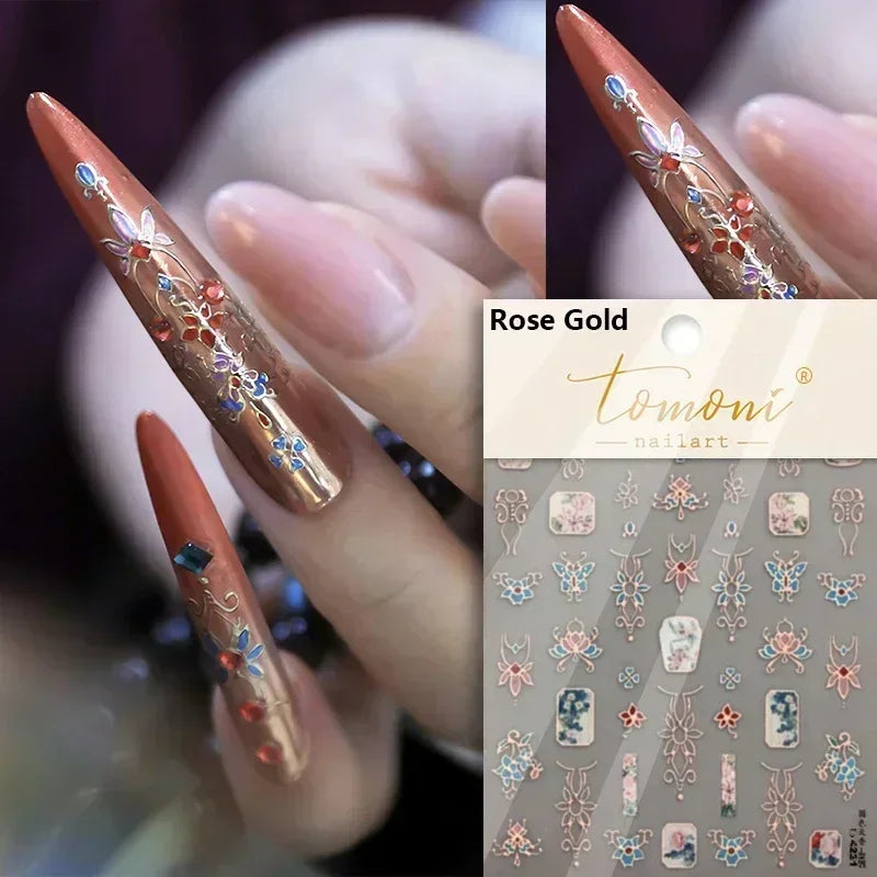 Autumn Maple Leaf Nail Art Stickers - 5D Relief Shiny Golden Jelly Decals for Manicure