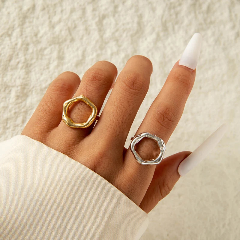 Trendy Geometric Gold Silver Color Adjustable Ring Set for Women Party Wedding Jewelry