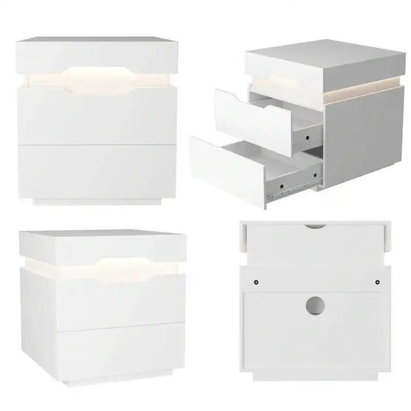Nightstand With USB Charging Port & LED Lights - Bedside Table with Outlets
