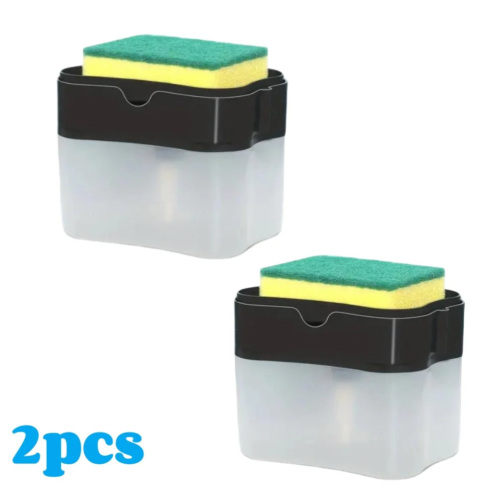 Automatic Soap Dispenser with Sponge Holder for Kitchen Sink - Press Bottle Cleaning Tool Set