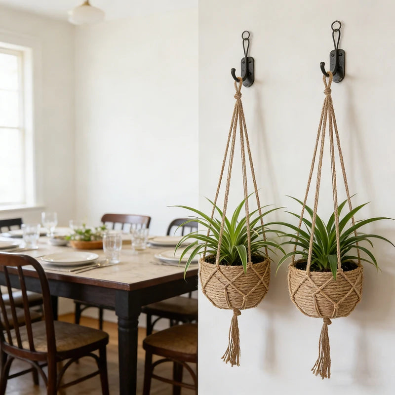 Hanging Flowerpot Basket for Indoor Outdoor Plants - Natural Jute Macrame