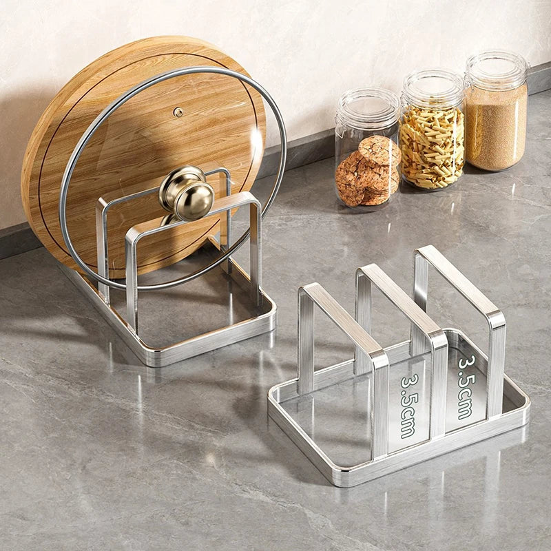 Stainless Steel Pot Lid and Cutting Board Organizer Rack - Space Saving Kitchen Storage